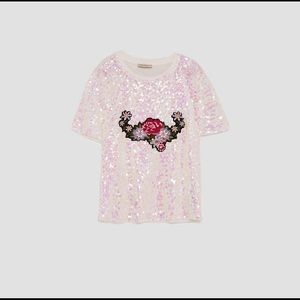 Zara Tops - Sequined tshirt with patch Zara Tops - Sequined tshirt with patch